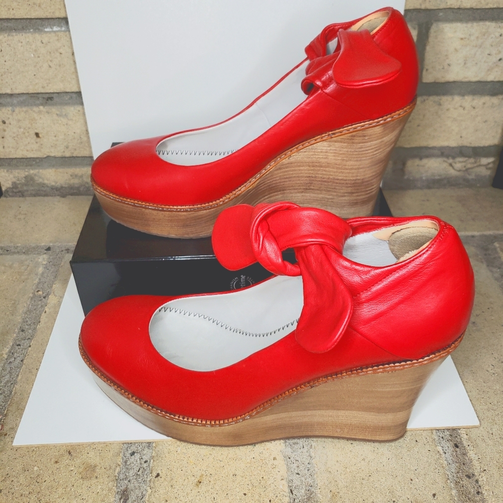 Paruolo designer shoes, red, wedge heel, tie strap